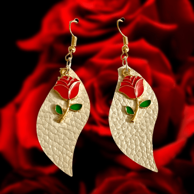 Romantic Rose Faux Leather Earrings 