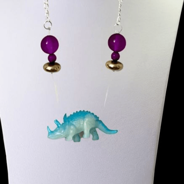 Blue Triceratops Necklace - Upcycled Dino Necklace 