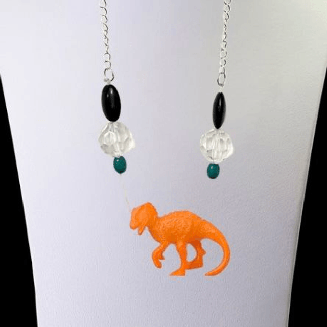 Orange T-Rex Necklace - Upcycled Dino Necklace