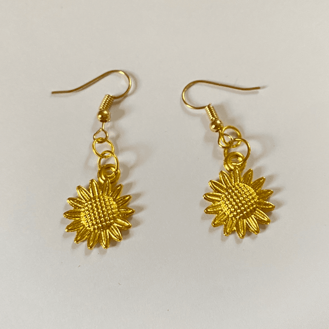 Dainty Gold Tone Sunflower Earrings (Hooks)