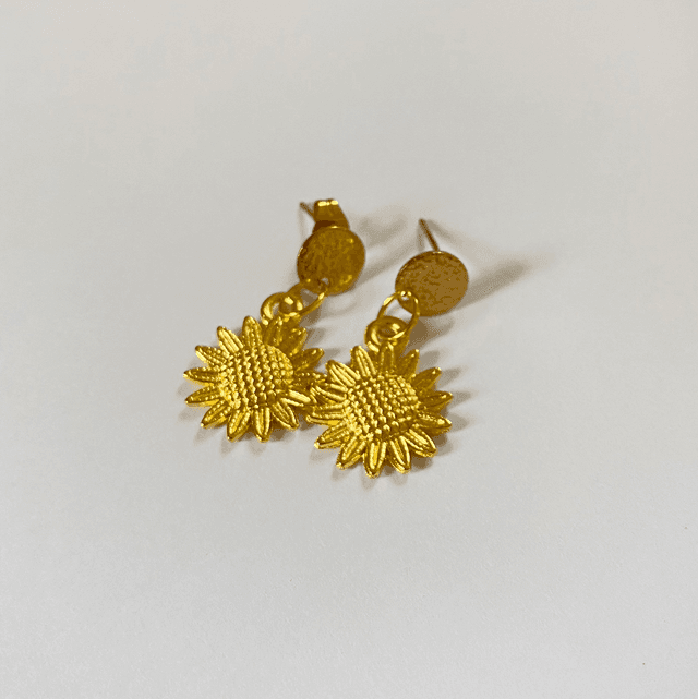 Dainty Gold Tone Sunflower Earrings (Disc Studs)